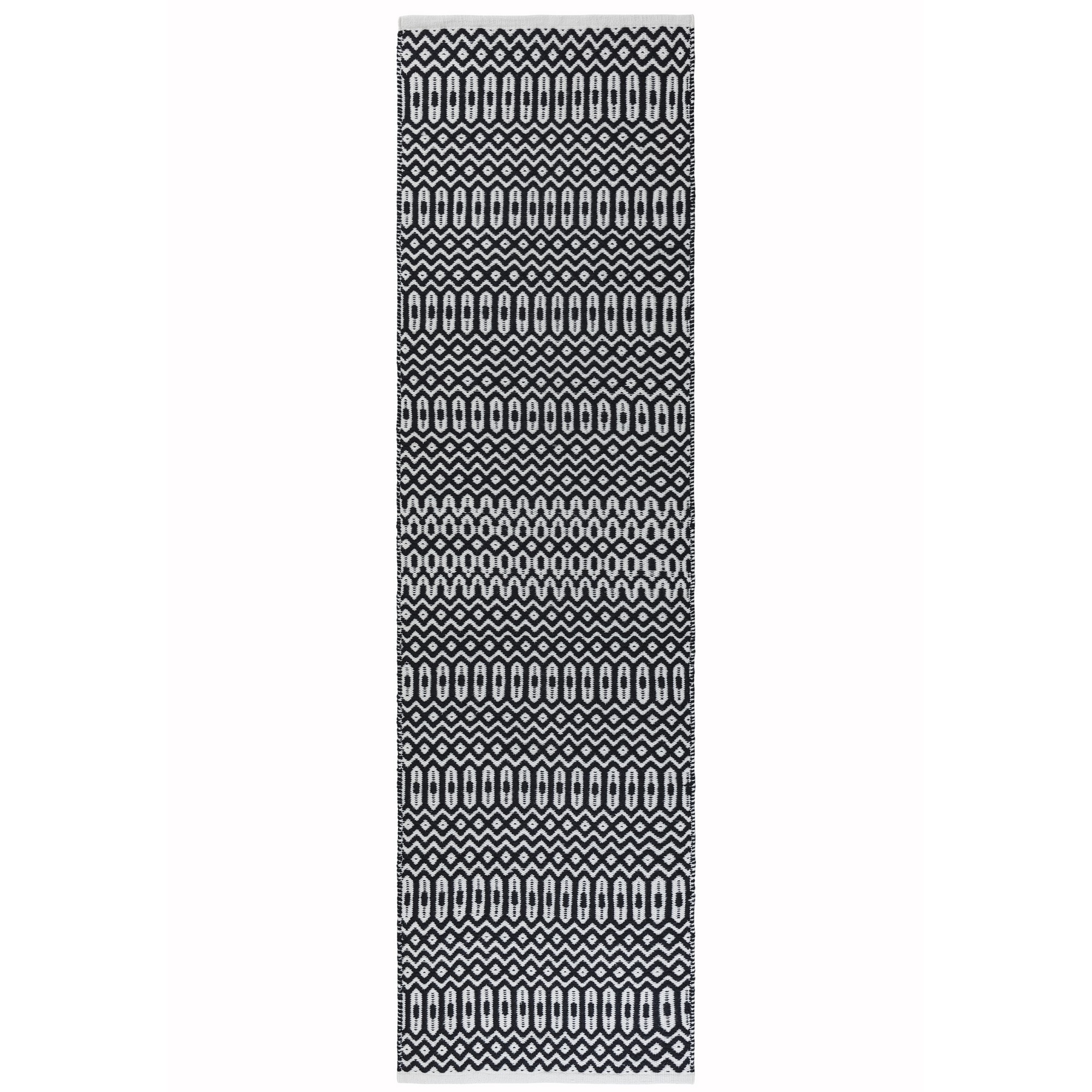 Halsey Geometric Outdoor Runner Rugs In Black